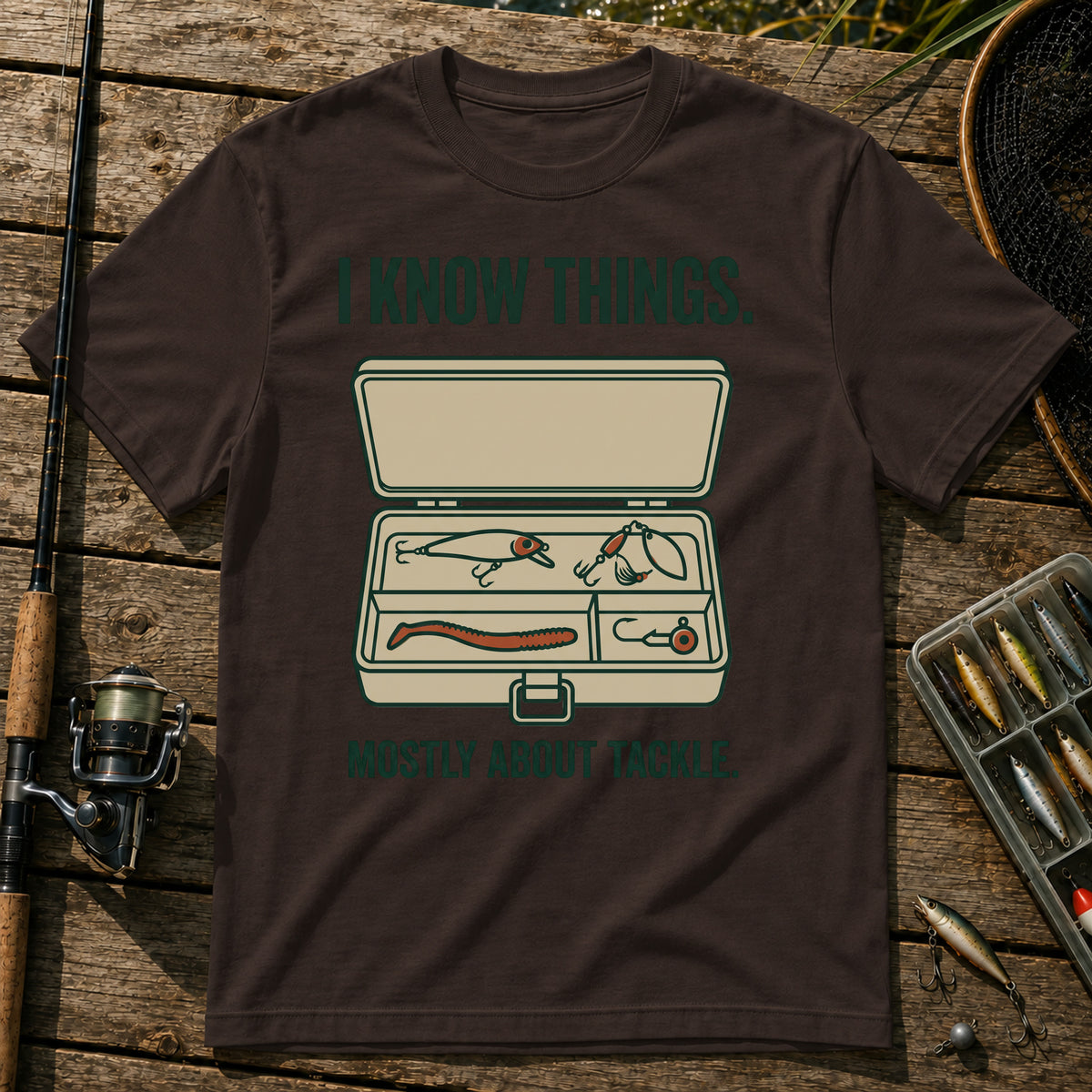 I KNOW THINGS. MOSTLY ABOUT TACKLE. T-Shirt in Brown
