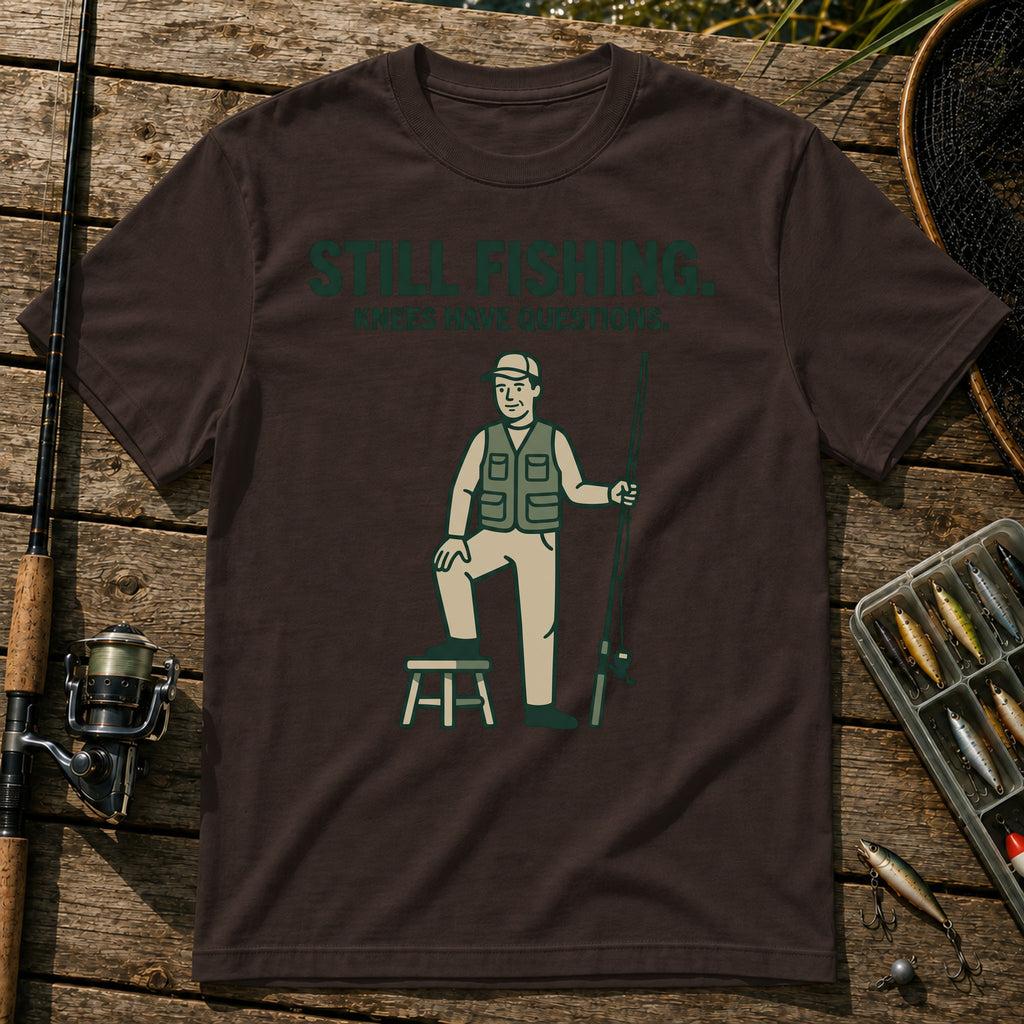 STILL FISHING. KNEES HAVE QUESTIONS. T-Shirt in Brown