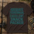 ADEQUATE FISHERMAN. EXCELLENT SNACK PACKER Typography T-Shirt in Brown
