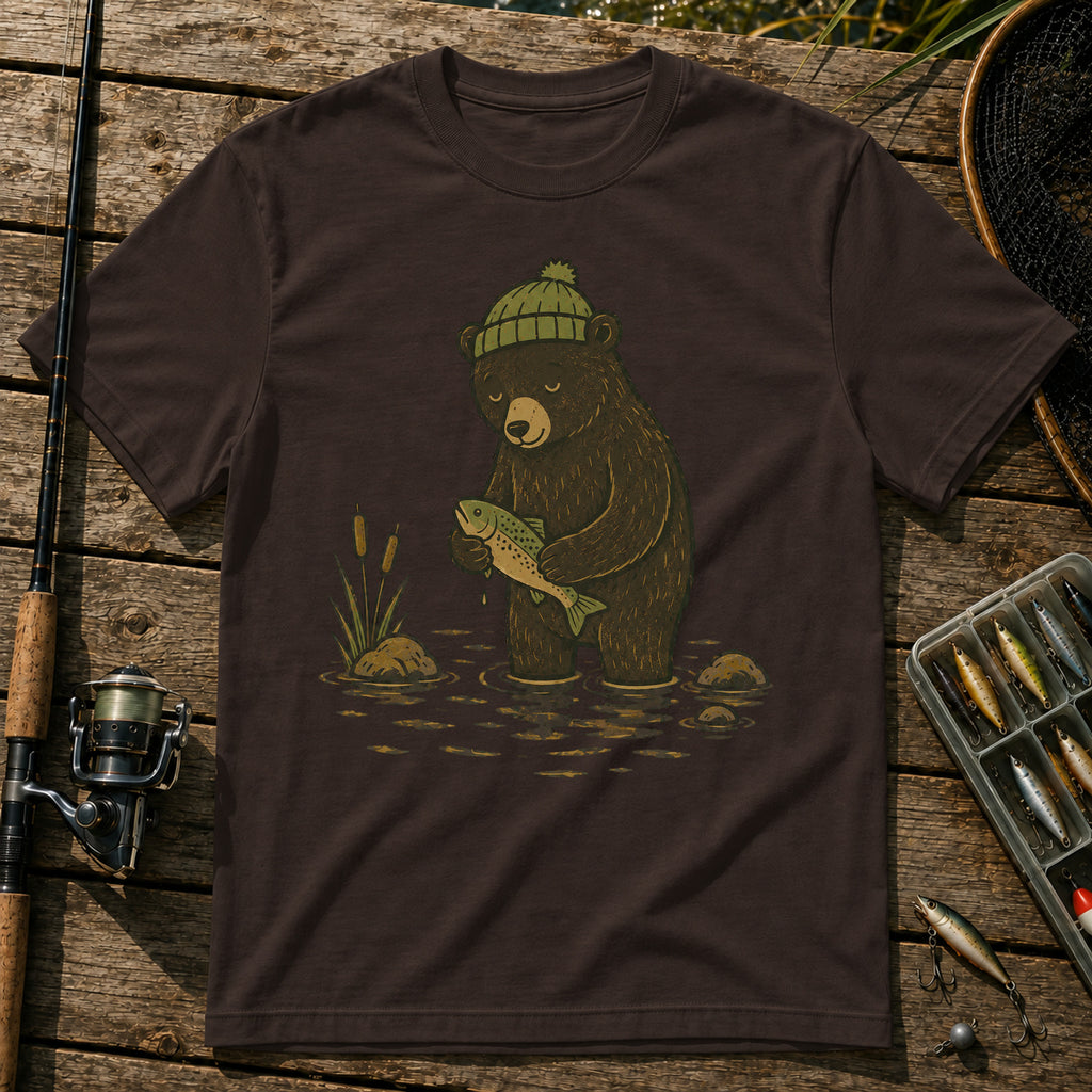 Bear Getting Fish T-Shirt in Brown