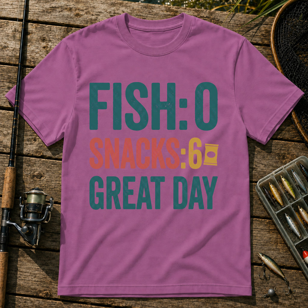 FISH: 0. SNACKS: 6. GREAT DAY T-Shirt in Berry