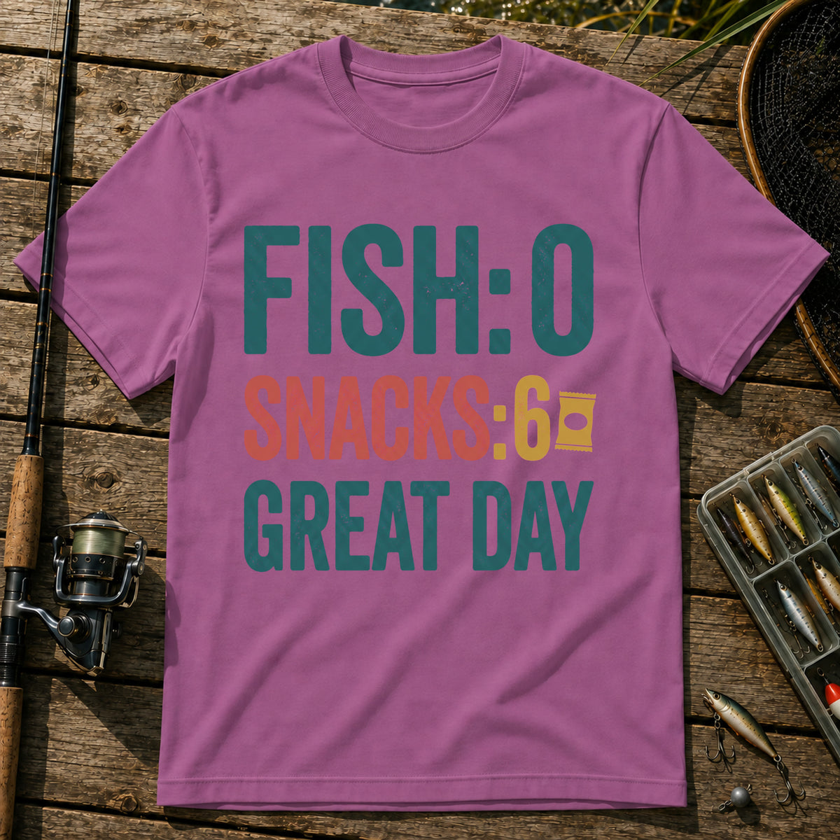 FISH: 0. SNACKS: 6. GREAT DAY T-Shirt in Berry