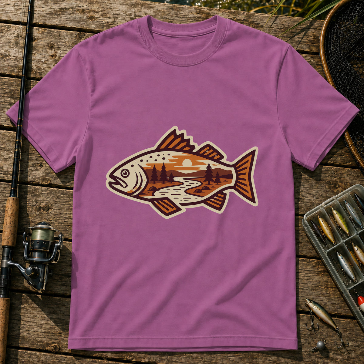 Fish And River T-Shirt in Berry
