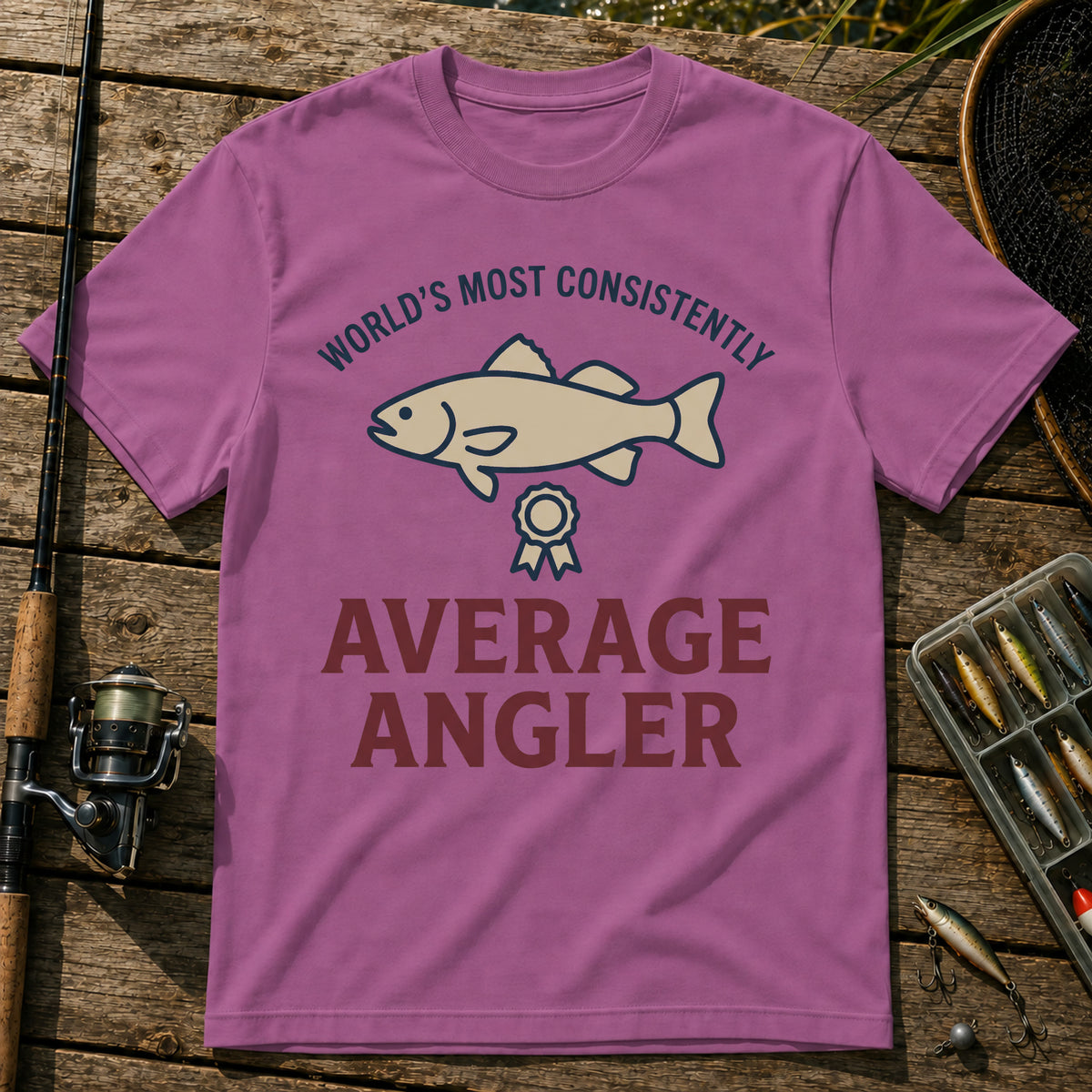 WORLD'S MOST CONSISTENTLY AVERAGE ANGLER T-Shirt in Berry