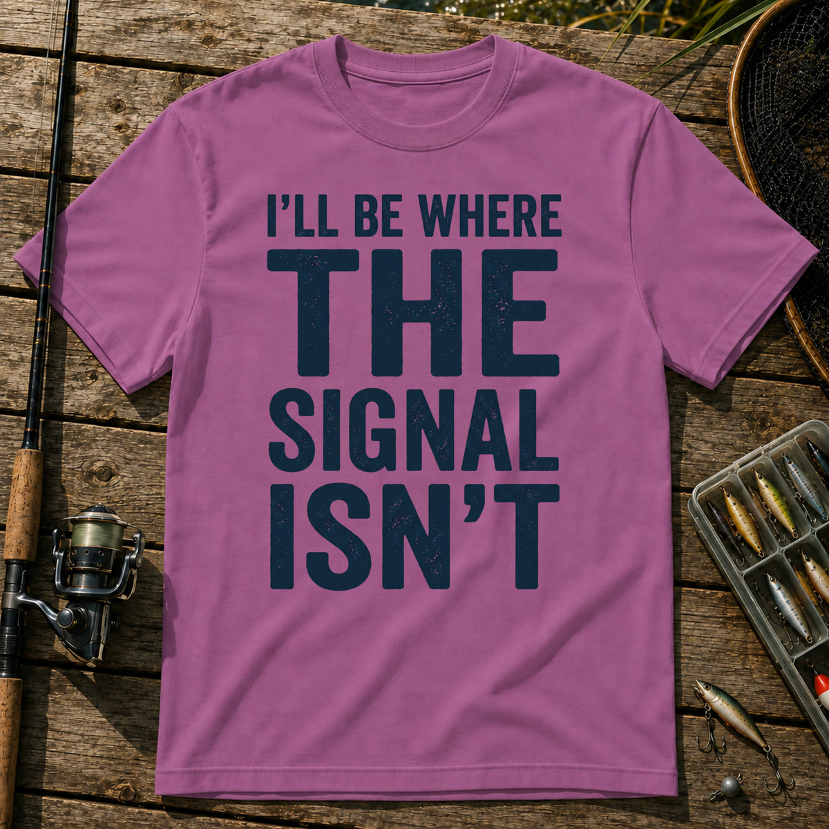 I'LL BE WHERE THE SIGNAL ISN'T Typography T-Shirt in Berry