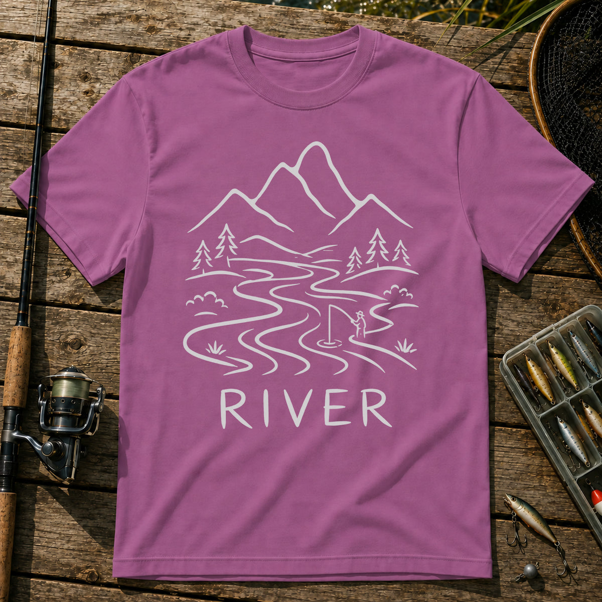 River Fishing T-Shirt in Berry
