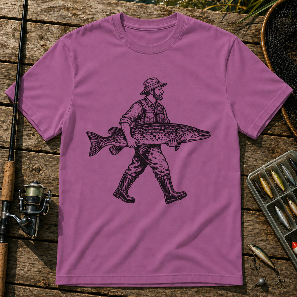 Man With Fish T-Shirt in Berry