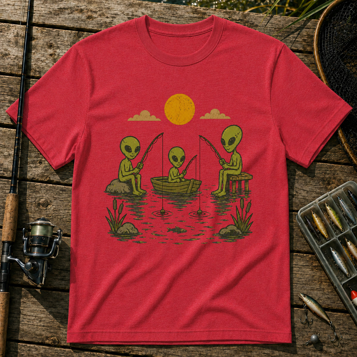 Alien Fishing T-Shirt in Red