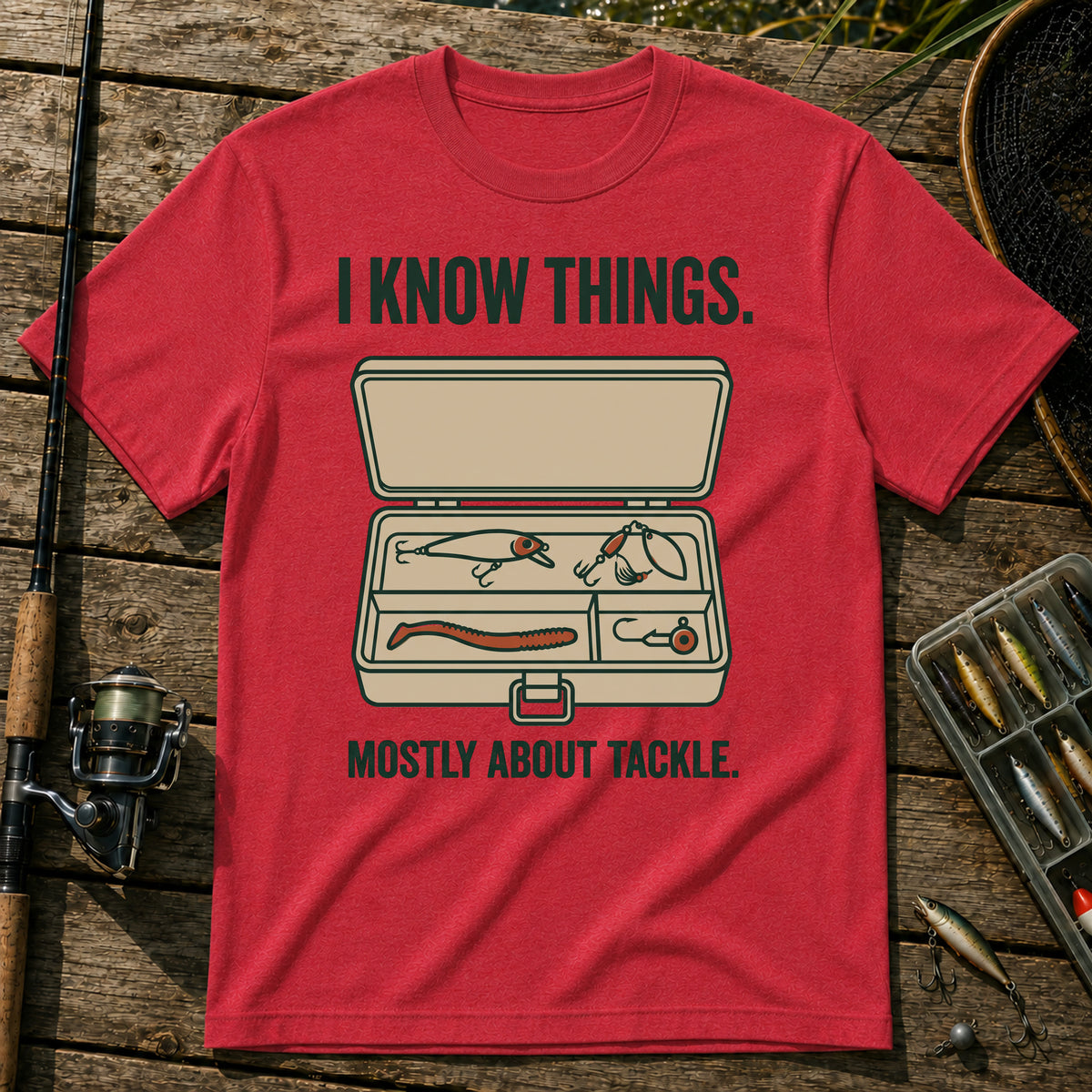 I KNOW THINGS. MOSTLY ABOUT TACKLE. T-Shirt in Red