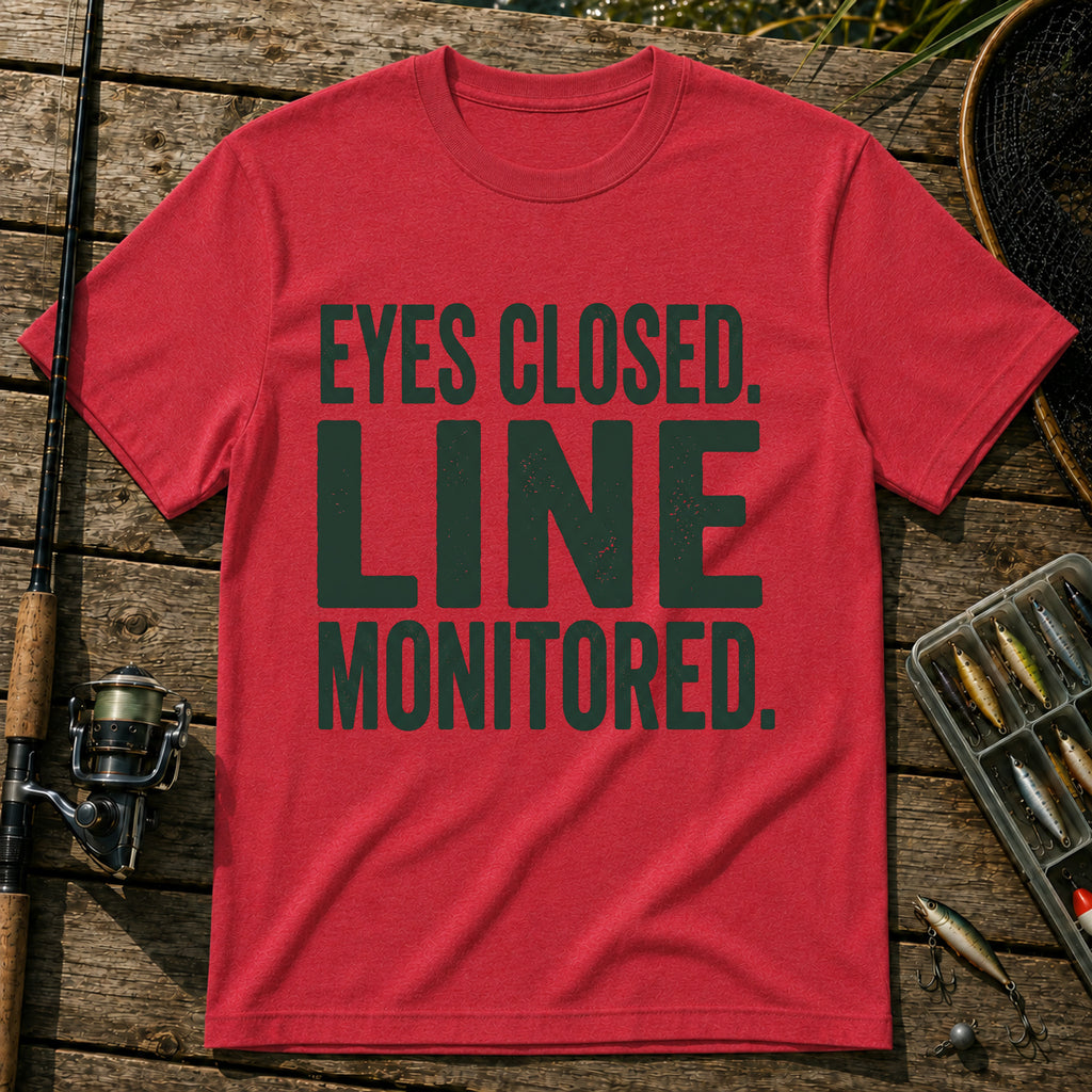 EYES CLOSED. LINE MONITORED. Typography T-Shirt in Red