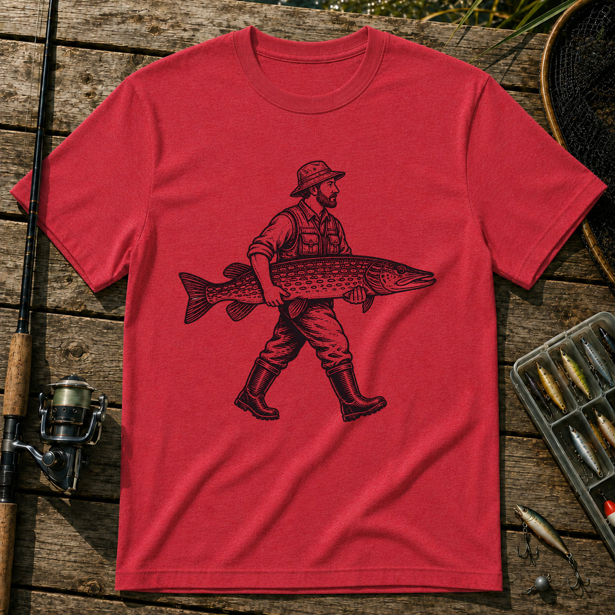 Man With Fish T-Shirt in Red