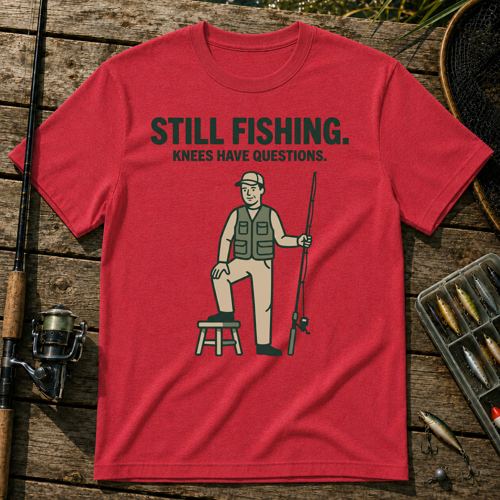 STILL FISHING. KNEES HAVE QUESTIONS. T-Shirt in Red