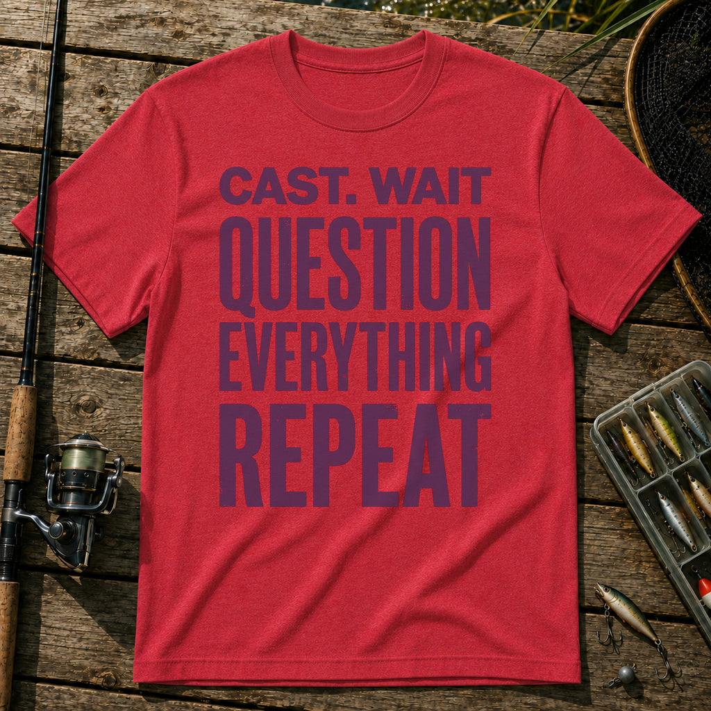CAST. WAIT. QUESTION EVERYTHING. REPEAT Typography T-Shirt in Red
