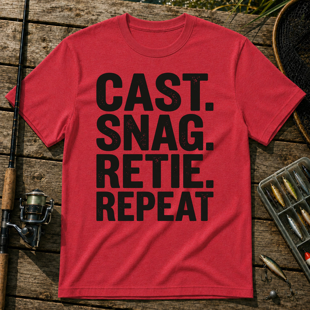 CAST. SNAG. RETIE. REPEAT Typography T-Shirt in Red