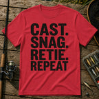 CAST. SNAG. RETIE. REPEAT Typography T-Shirt in Red