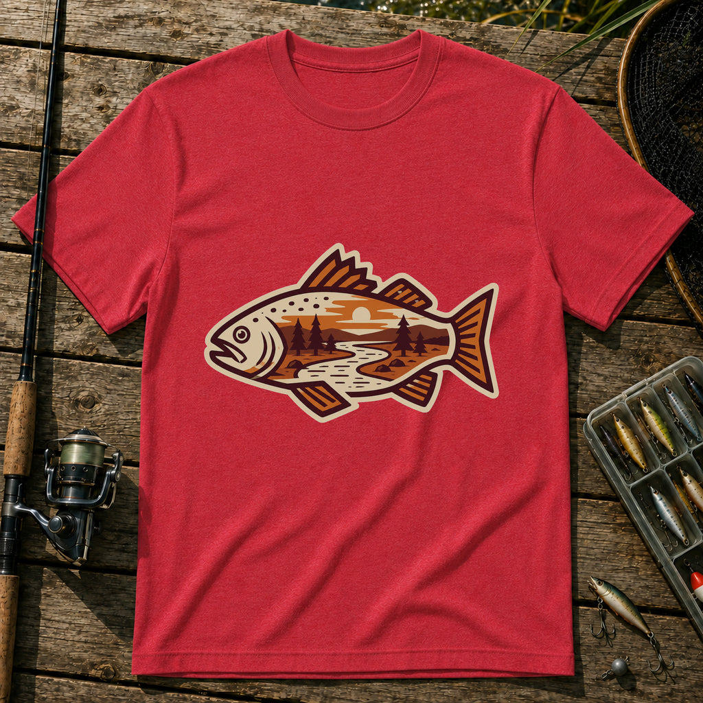 Fish And River T-Shirt in Red
