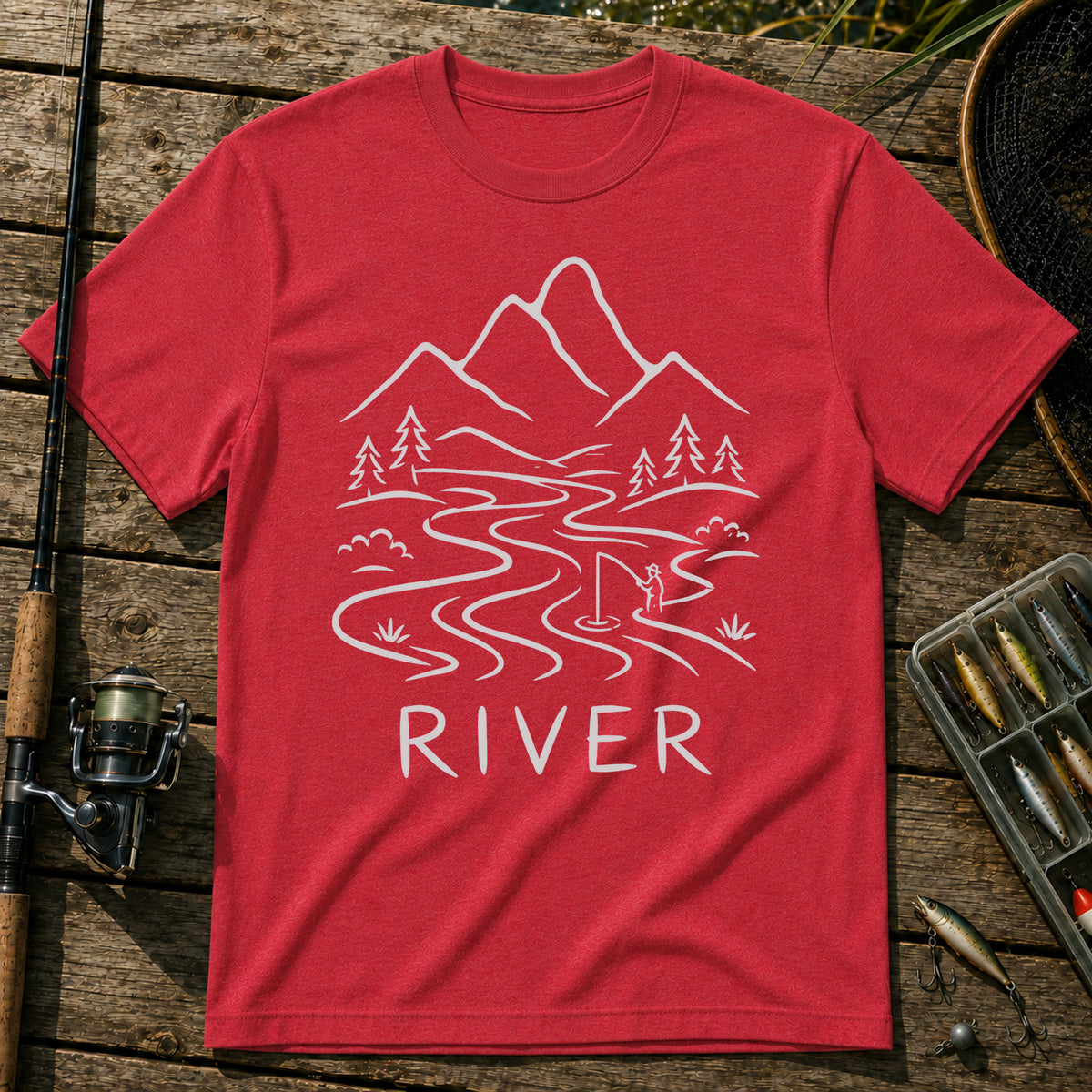 River Fishing T-Shirt in Red