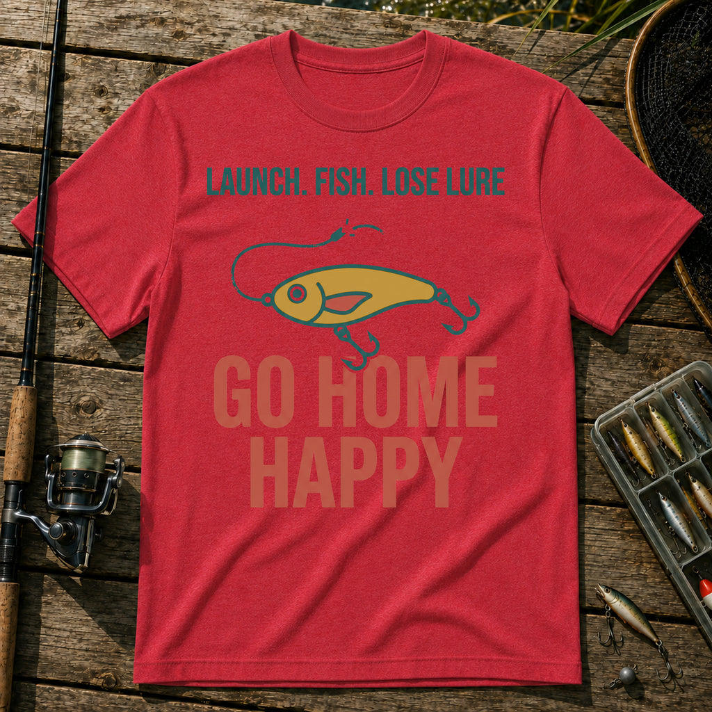 LAUNCH. FISH. LOSE LURE. GO HOME HAPPY T-Shirt in Red