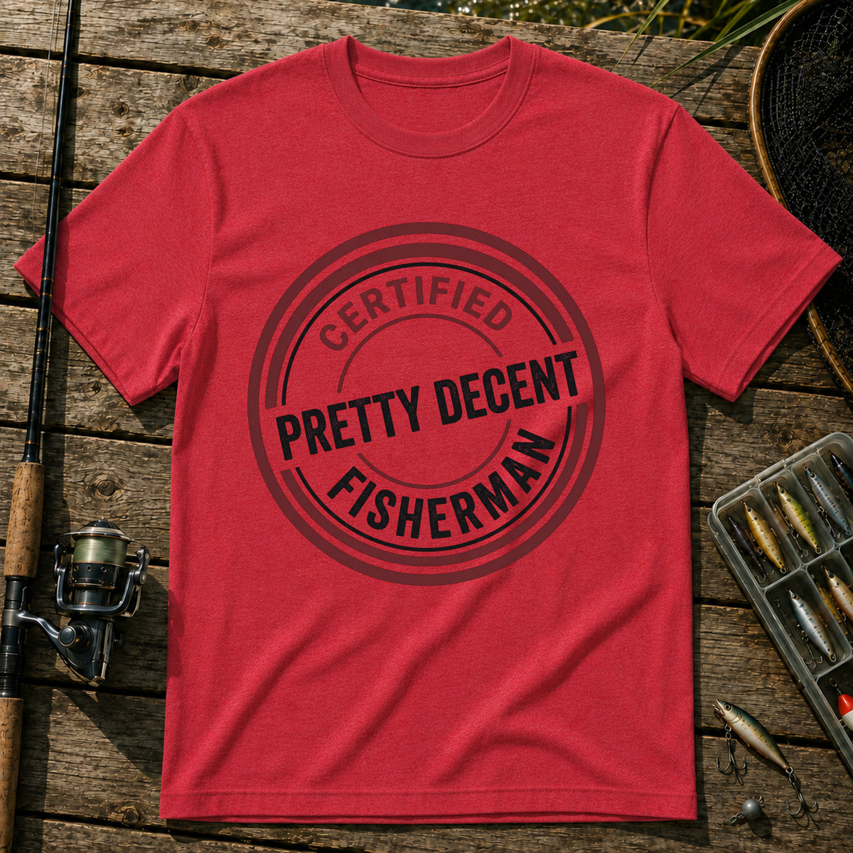 CERTIFIED PRETTY DECENT FISHERMAN T-Shirt in Red