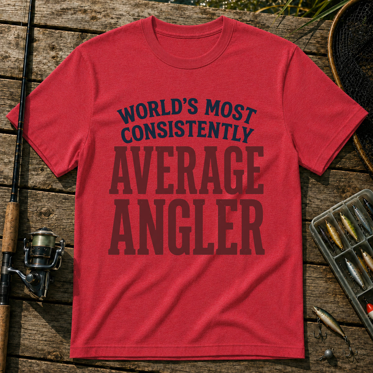 WORLD'S MOST CONSISTENTLY AVERAGE ANGLER Typography T-Shirt in Red