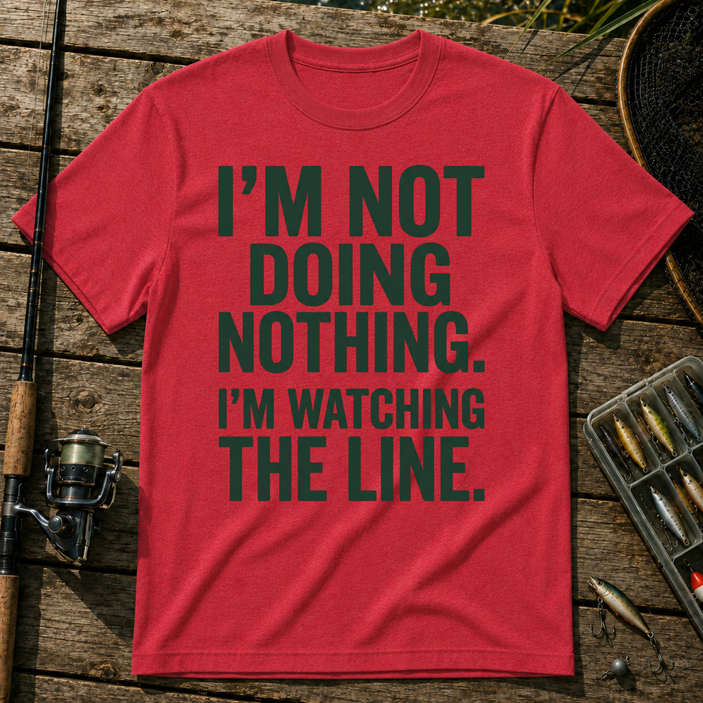 I'M NOT DOING NOTHING. I'M WATCHING THE LINE. Typography T-Shirt in Red