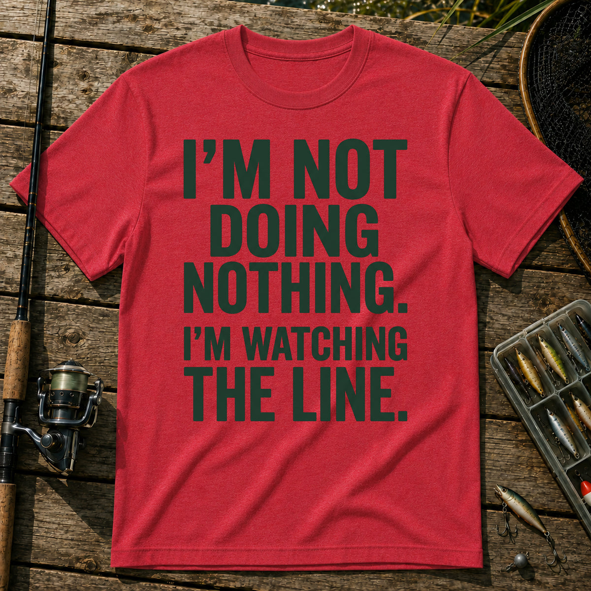 I'M NOT DOING NOTHING. I'M WATCHING THE LINE. Typography T-Shirt in Red