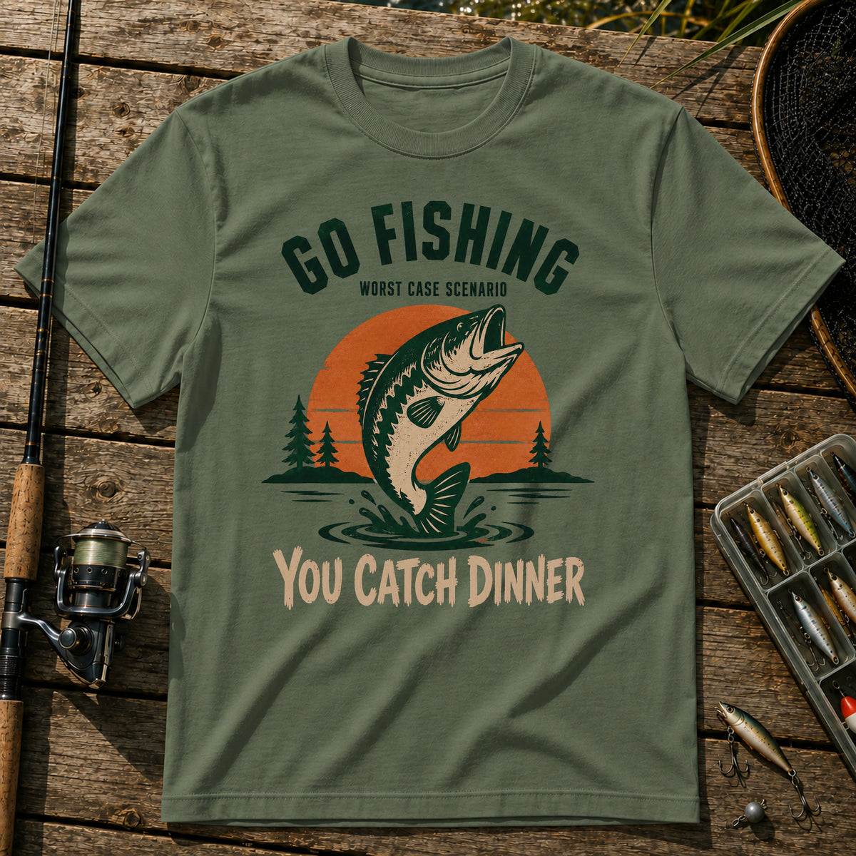 Go Fishing T-Shirt in Military