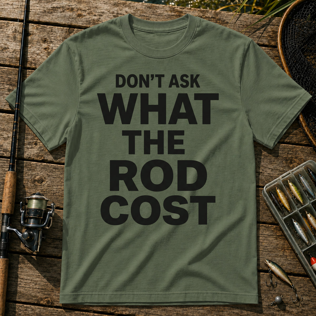 DON'T ASK WHAT THE ROD COST Typography T-Shirt in Military
