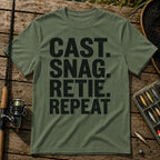 CAST. SNAG. RETIE. REPEAT Typography T-Shirt in Military