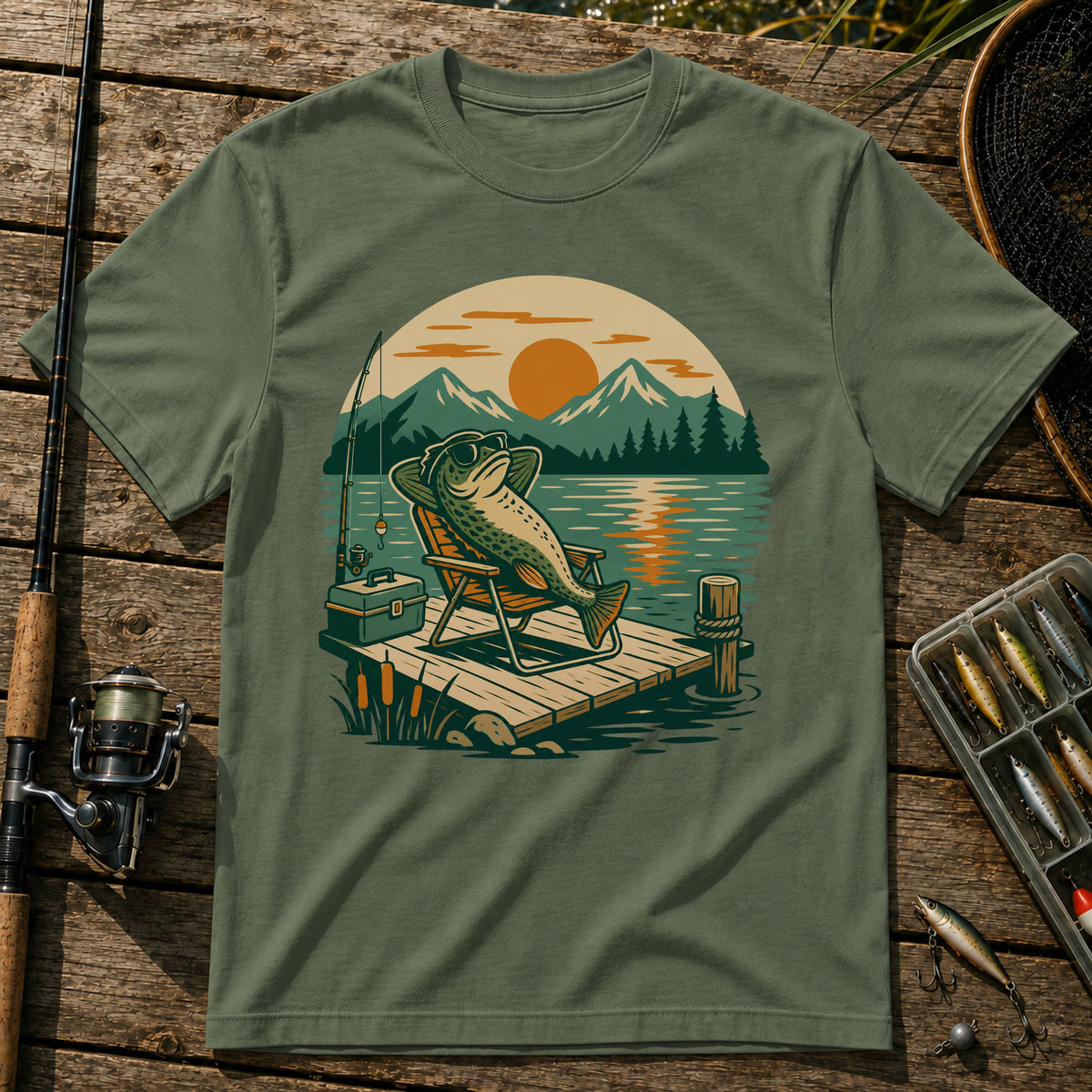 Vibing Fish T-Shirt in Military