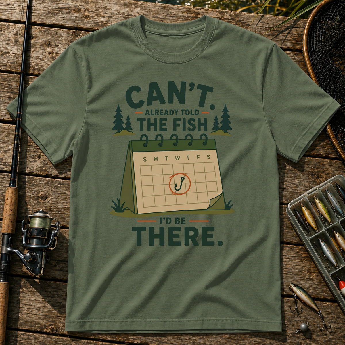 Fish Calendar T-Shirt in Military