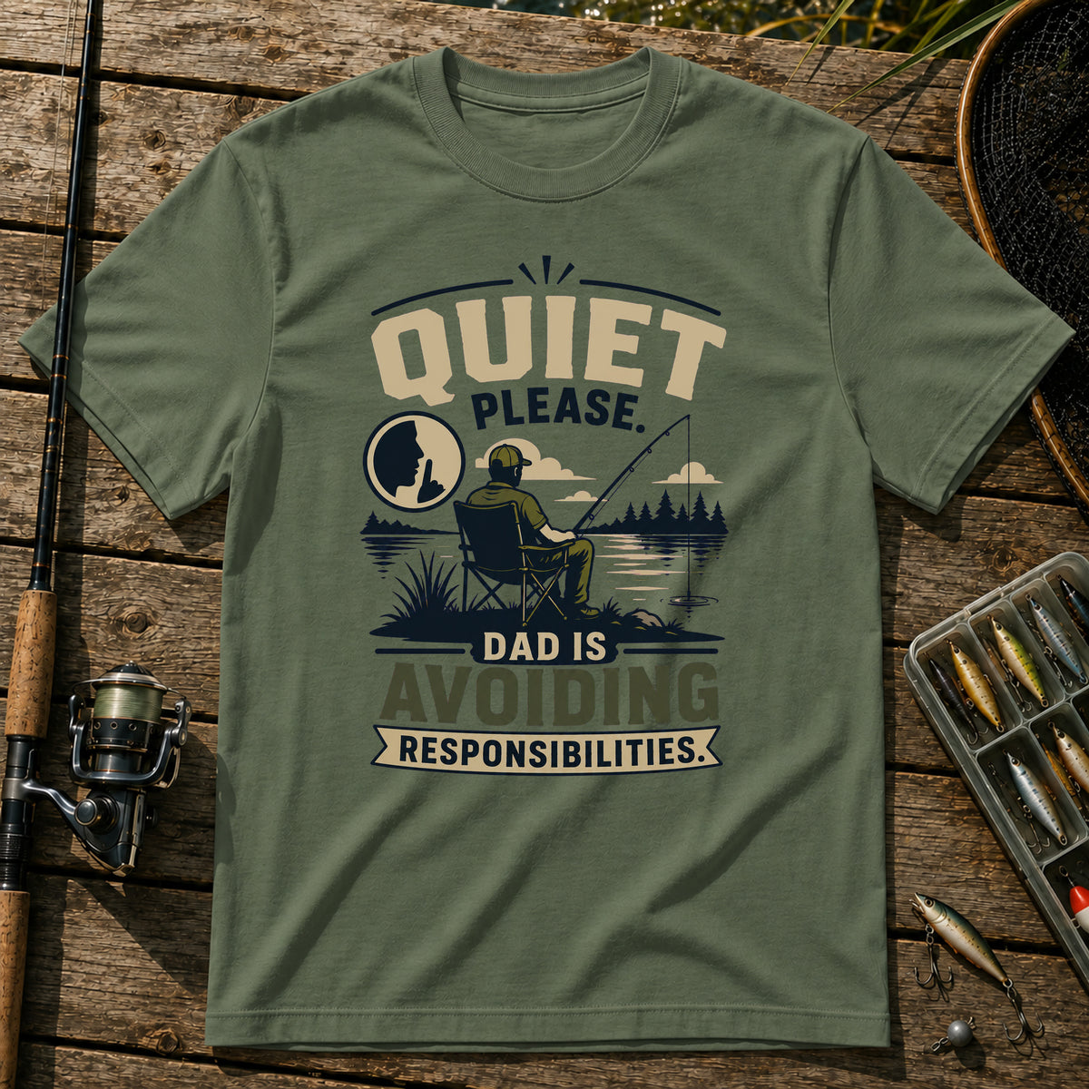 Quiet Please T-Shirt in Military