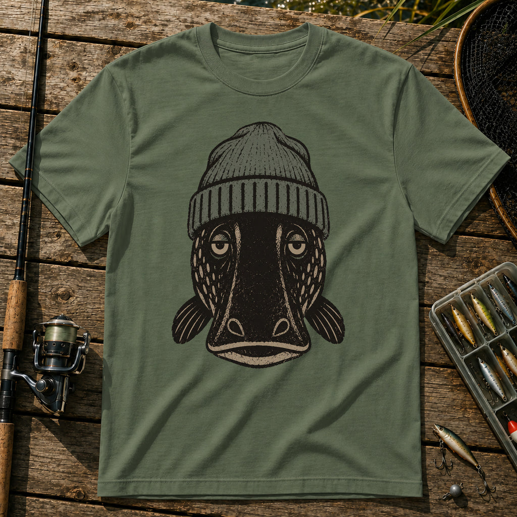 Straight Face Fish T-Shirt in Military