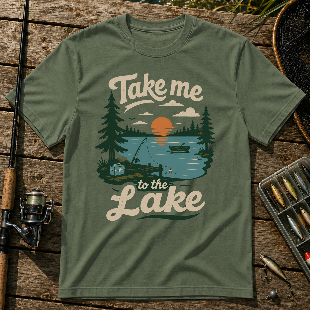 Take Me To The Lake T-Shirt in Military