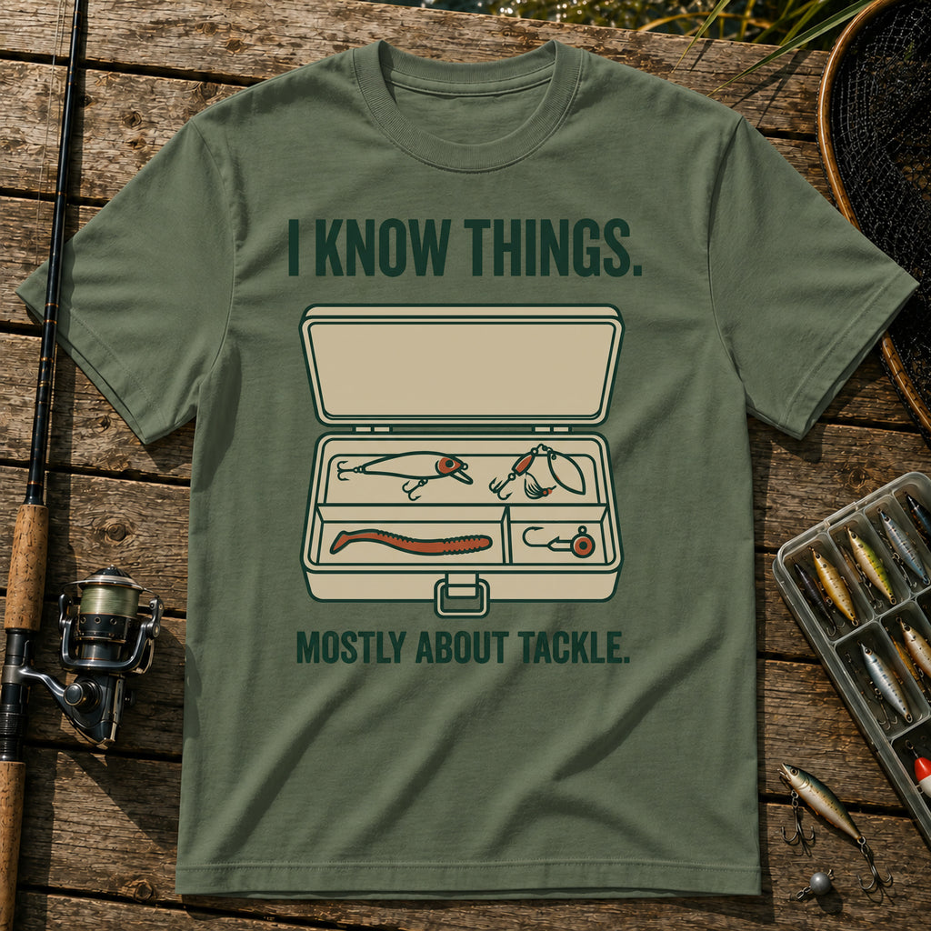 I KNOW THINGS. MOSTLY ABOUT TACKLE. T-Shirt in Military
