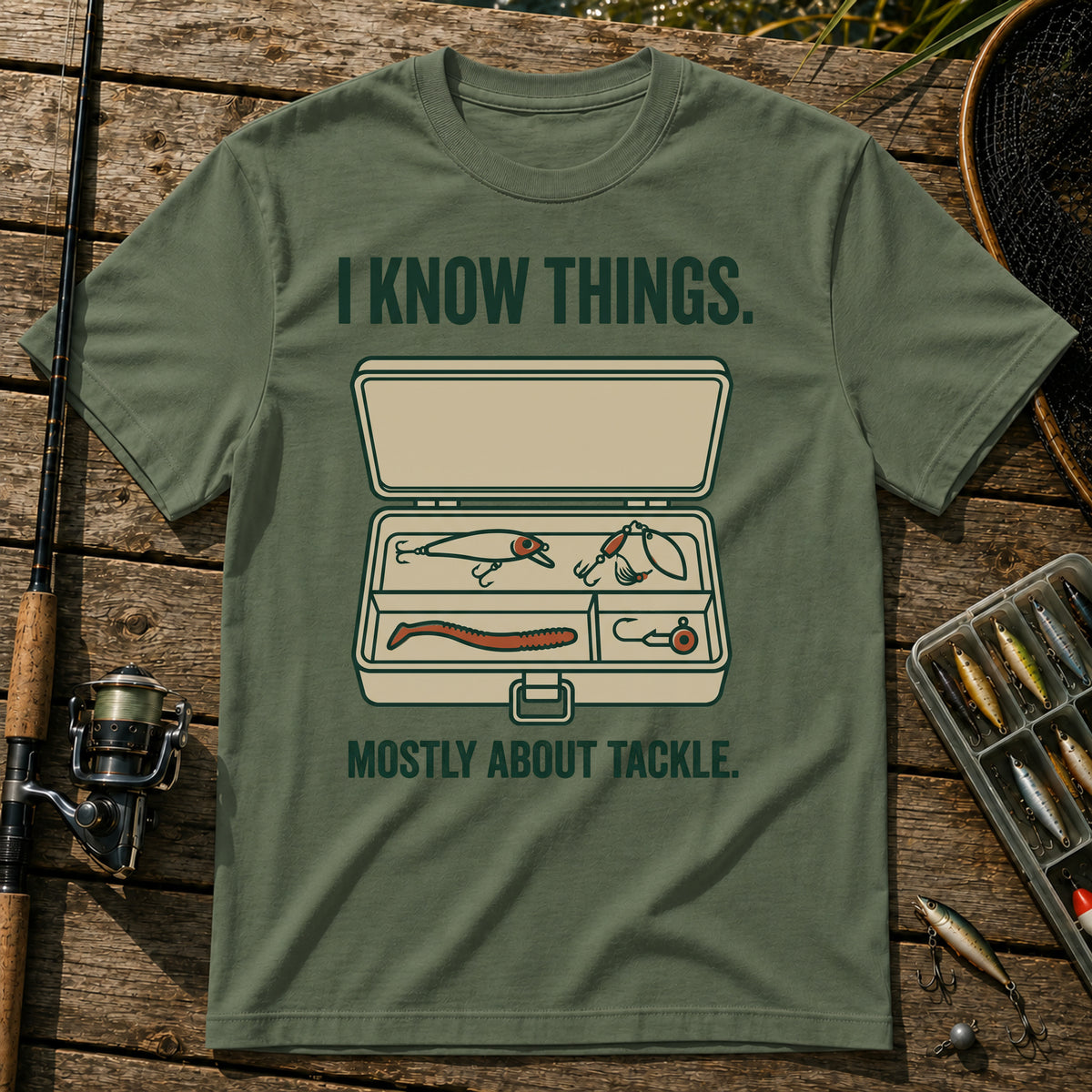 I KNOW THINGS. MOSTLY ABOUT TACKLE. T-Shirt in Military