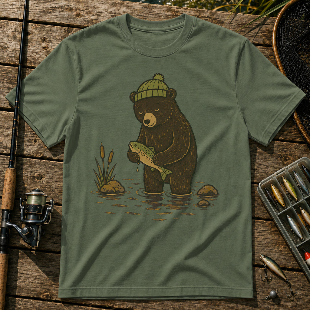 Bear Getting Fish T-Shirt in Military