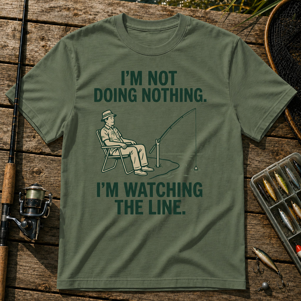 I'M NOT DOING NOTHING. I'M WATCHING THE LINE. T-Shirt in Military