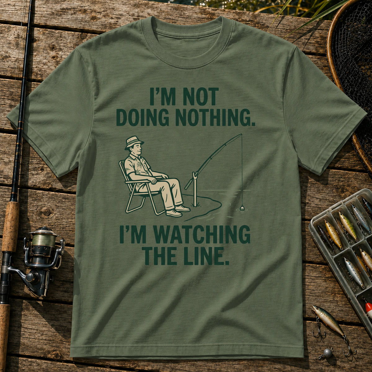 I'M NOT DOING NOTHING. I'M WATCHING THE LINE. T-Shirt in Military