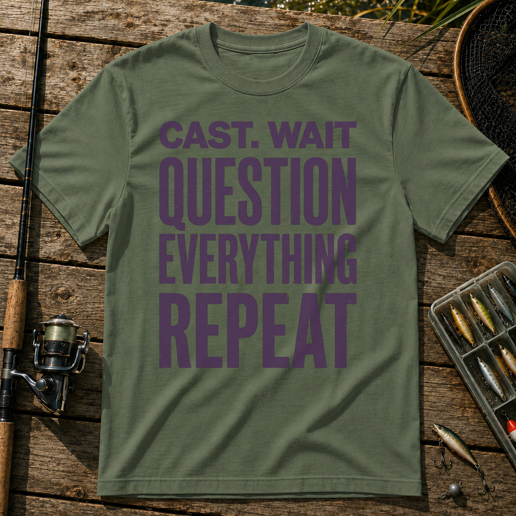 CAST. WAIT. QUESTION EVERYTHING. REPEAT Typography T-Shirt in Military