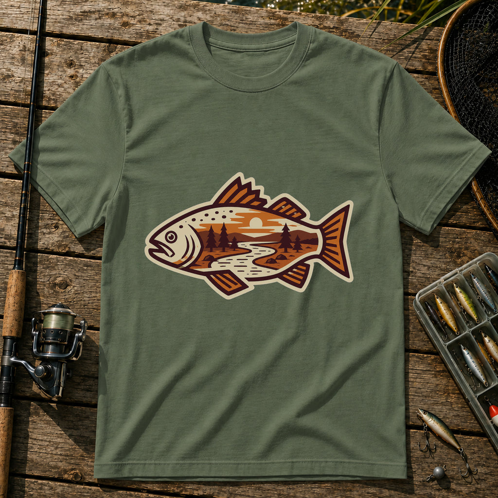 Fish And River T-Shirt in Military