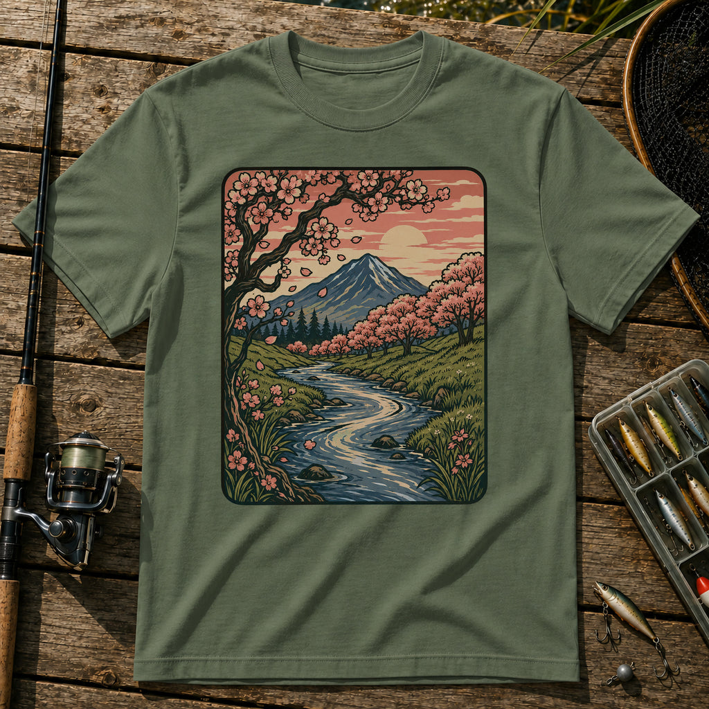 Cherry Blossom Setting T-Shirt in Military