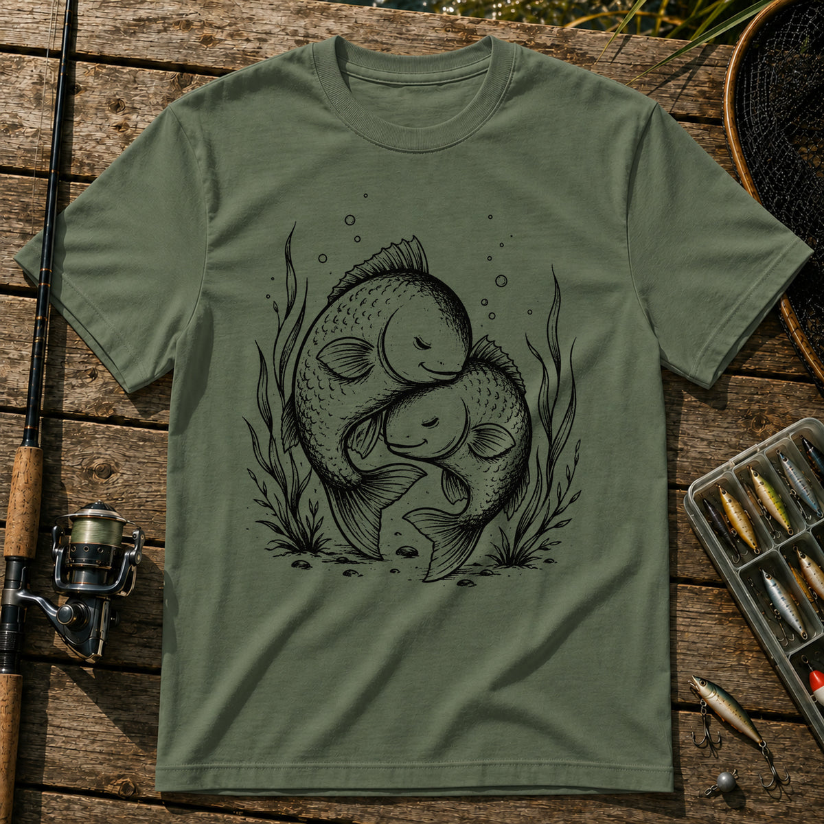 Cuddling Fish T-Shirt in Military