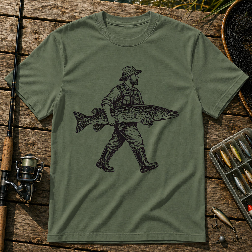 Man With Fish T-Shirt in Military