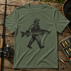 Man With Fish T-Shirt in Military