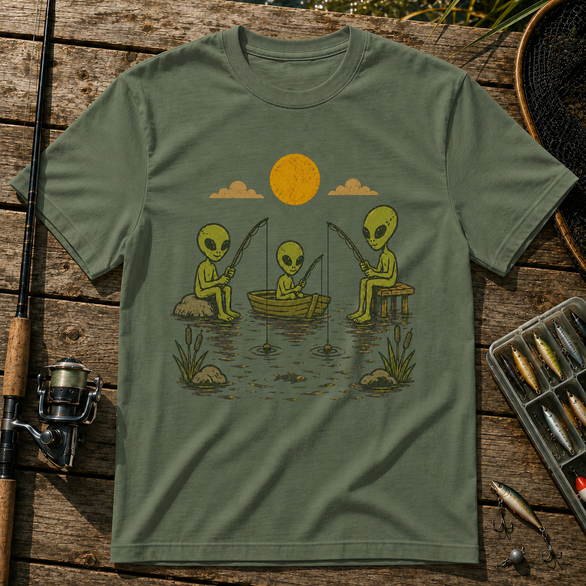 Alien Fishing T-Shirt in Military