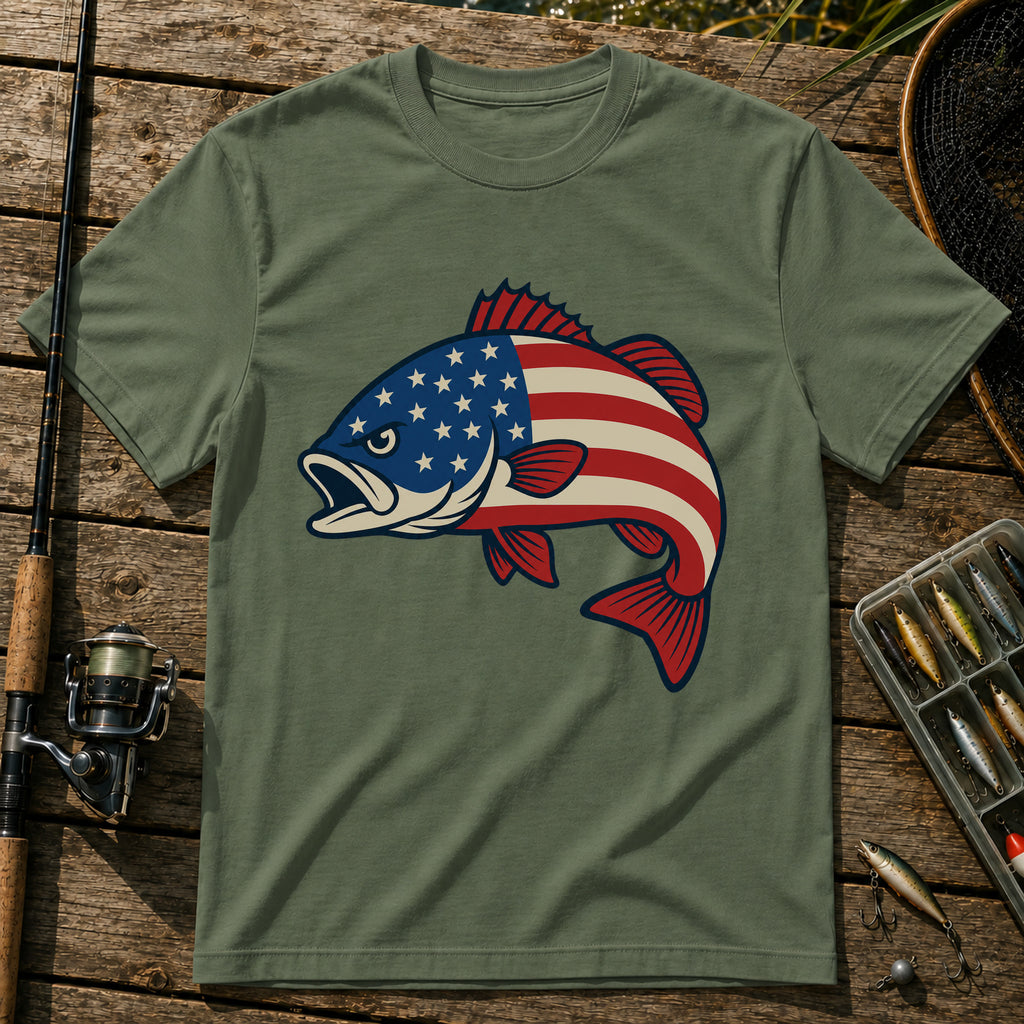 US Flag Fish T-Shirt in Military