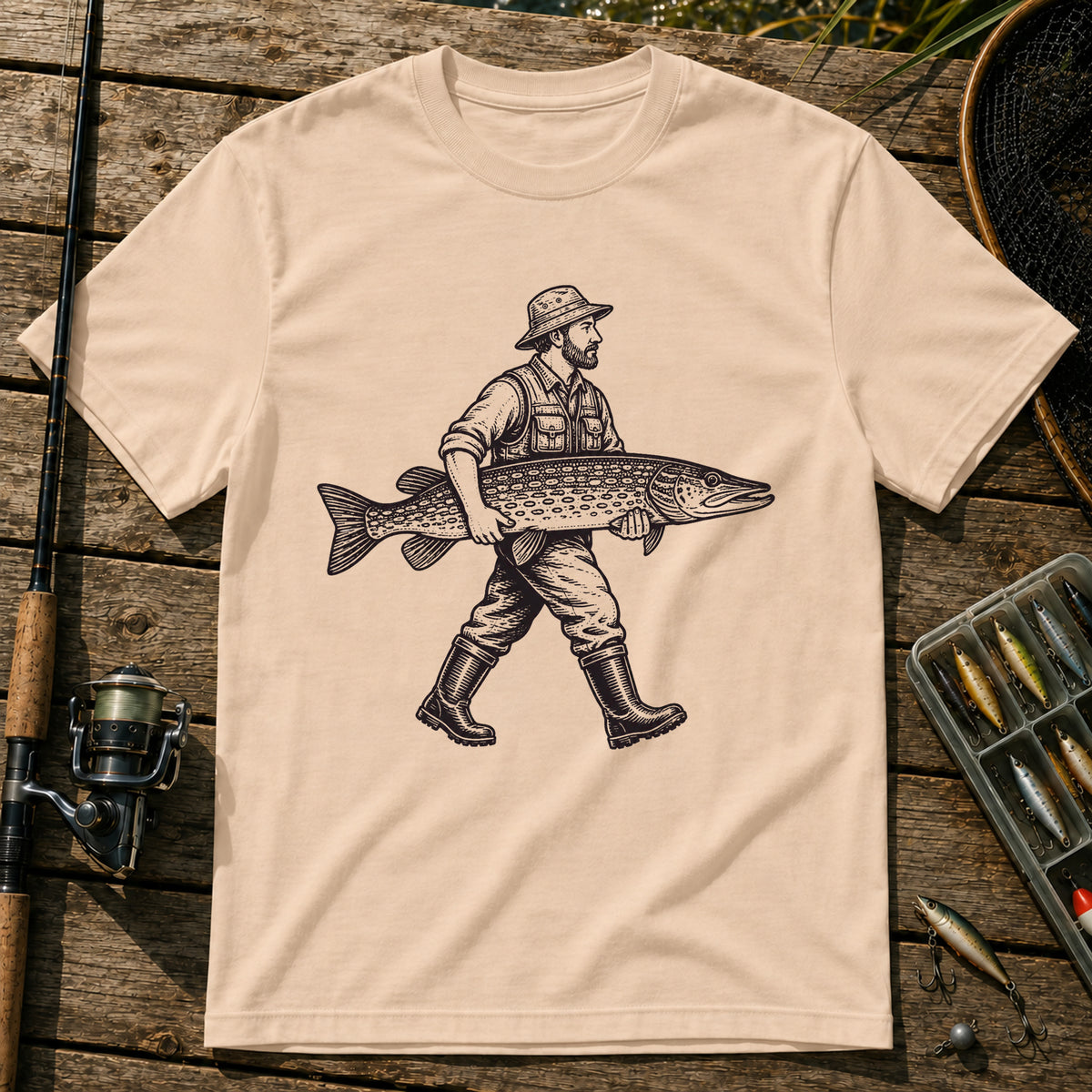 Man With Fish T-Shirt in Cream