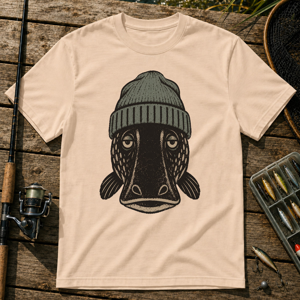 Straight Face Fish T-Shirt in Cream