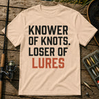 KNOWER OF KNOTS. LOSER OF LURES Typography T-Shirt in Cream